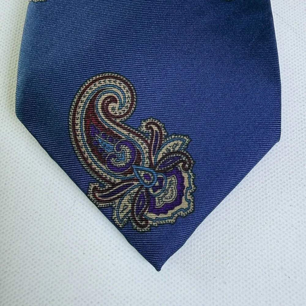 VTG Mallory & Church London Pure Italian Silk Men's Neck Tie Navy Blue Paisley